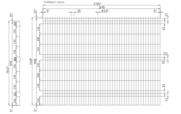 3д сетка для забора V3 2700*1940 3,8мм Zn+ПП RAL6005 Зеленая-2