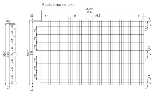 3d забор панель V3 2530*1530 3,8мм Zn+ПП RAL9005 Черная-2