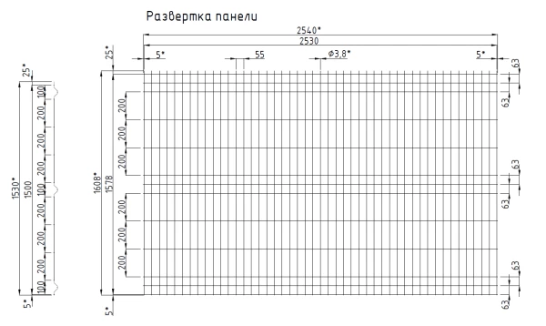 3д сетка для забора V3 2530*1530 3,8 мм Zn+ПП RAL7004 Серая-2