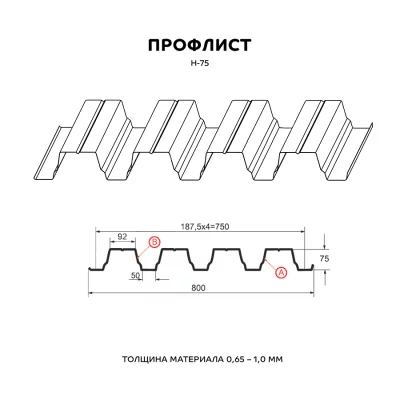 Профнастил Н 75 Оцинкованный 0.8 мм ТУ-2 Профнастил Н 75 Оцинкованный 0.8 мм ТУ-2